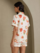 [Weiße Erdbeere] SilkSilky-DE Short Sleeve Notch Collar Damen Pyjamas 002