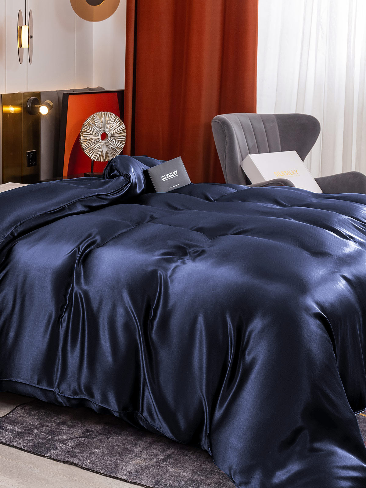 [Dunkelblau] SilkSilky-DE 19Momme Reine Seide Duvet Cover 004