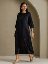 [Schwarz] SilkSilky-DE 3/4 Sleeve Round Neck Kleider 005