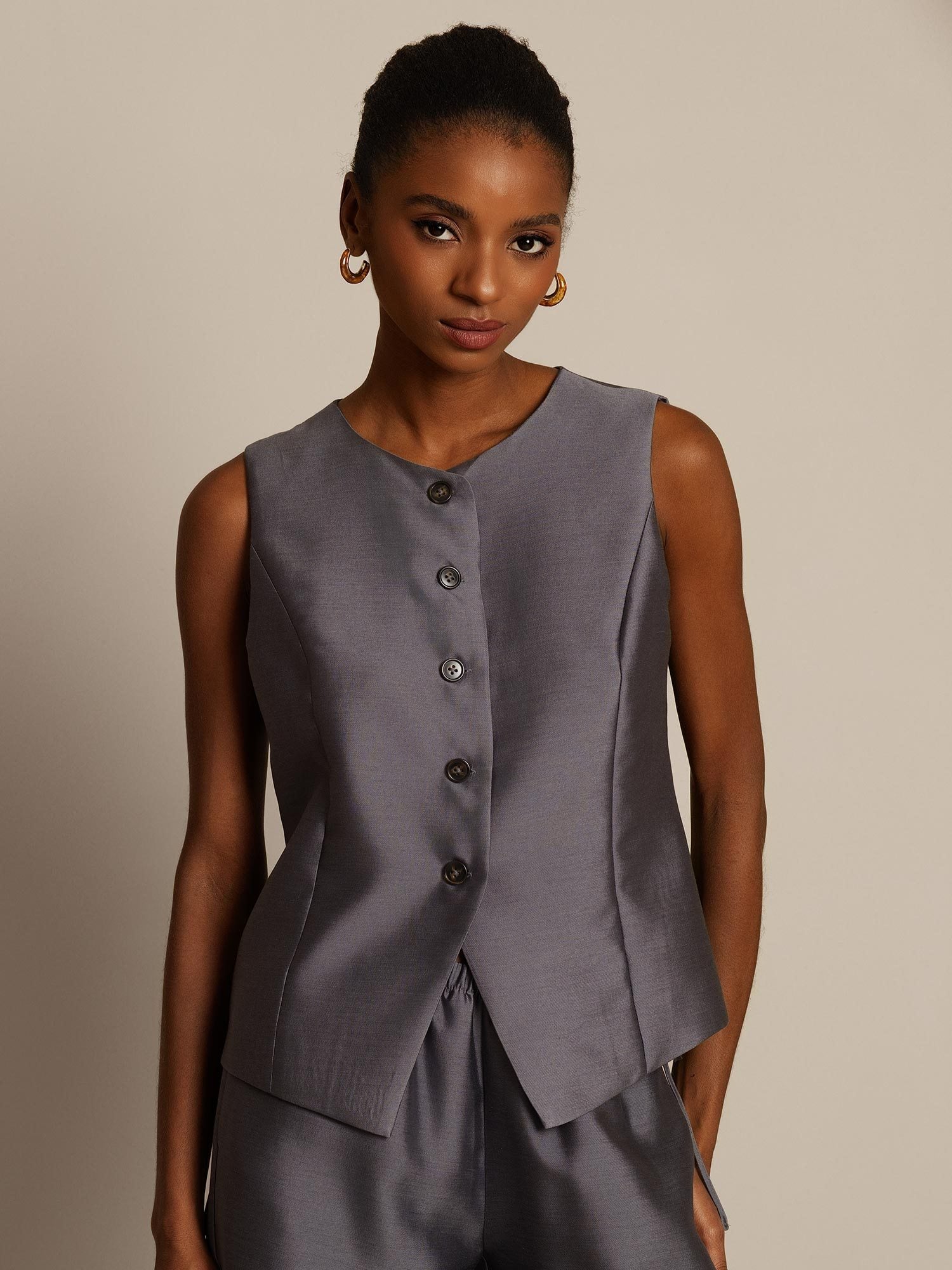 [Grau] SilkSilky-DE 32Momme Silk-Wool Blend Womens Vest 003,