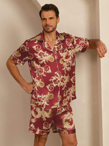 [Weinroter Drache] SilkSilky-DE Short Sleeve Notch-Kragen Herren Pyjamas 004