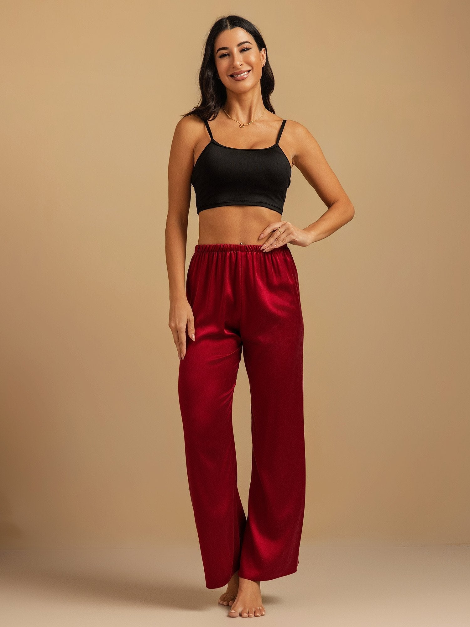 [Rotwein] SilkSilky-DE 19Momme Seide Womens Sleep Bottoms 009,