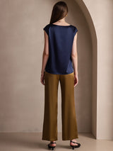 [Dunkelblau] SilkSilky-DE Cap Sleeve Round Neck T-Shirt 002