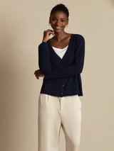 [Dunkelblau] SilkSilky-DE Long Sleeve Damen Cardigan 004