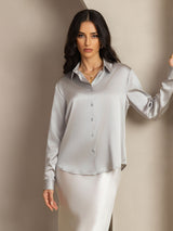 [Hellgrau] SilkSilky-DE Long Sleeve Lapel Collar Damenhemd 008