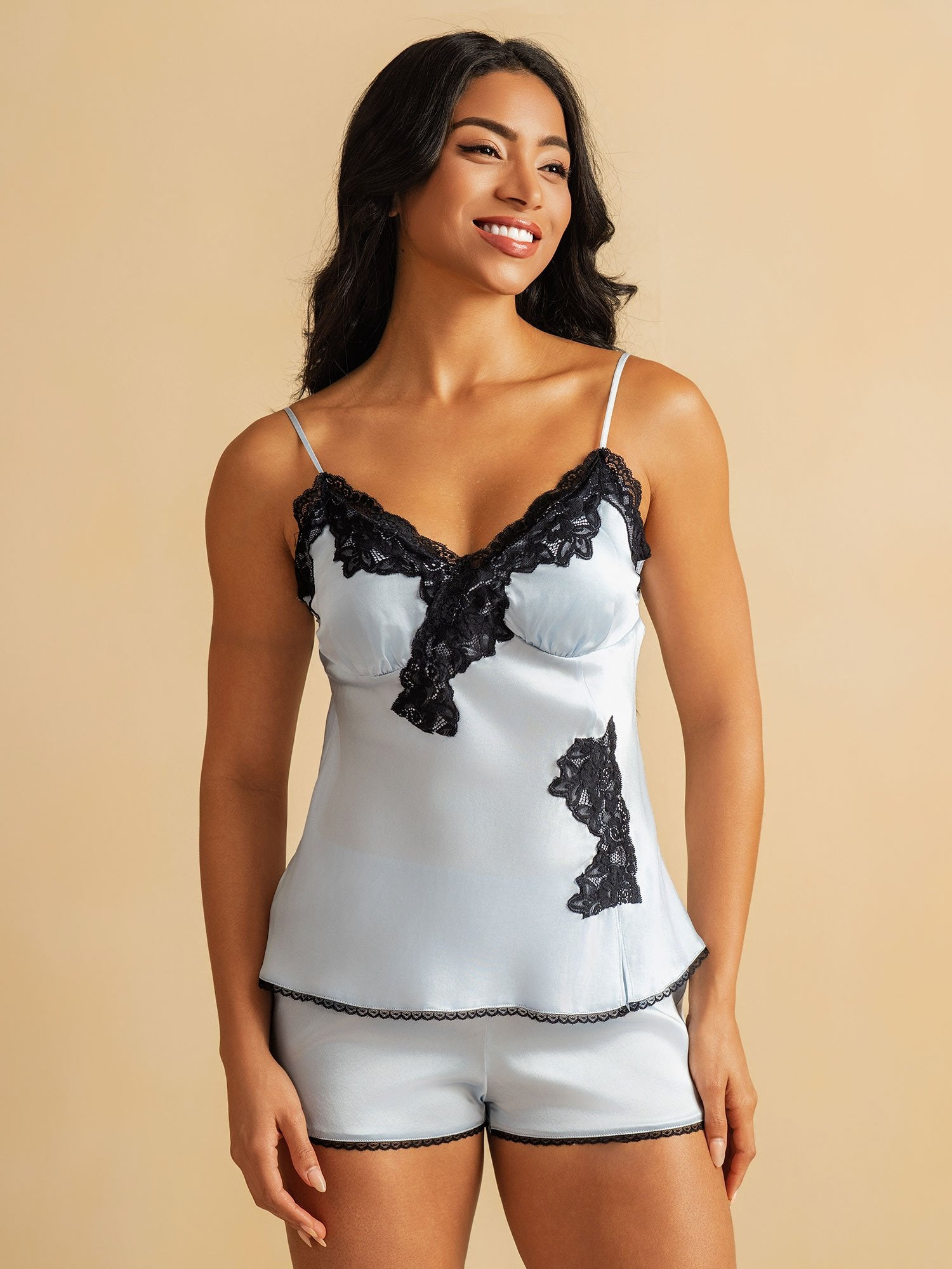 [Himmelblau] SilkSilky-DE Reine Seide Camisole Set 003