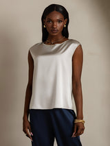 [Hellgrau] SilkSilky-DE Cap Sleeve Round Neck T-Shirt 001