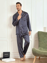 [Marine Kette] SilkSilky-DE Long Sleeve Notch-Kragen Herren Pyjamas 005
