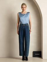 [Graublau] SilkSilky-DE Sleeveless Round Neck Cami Top 007