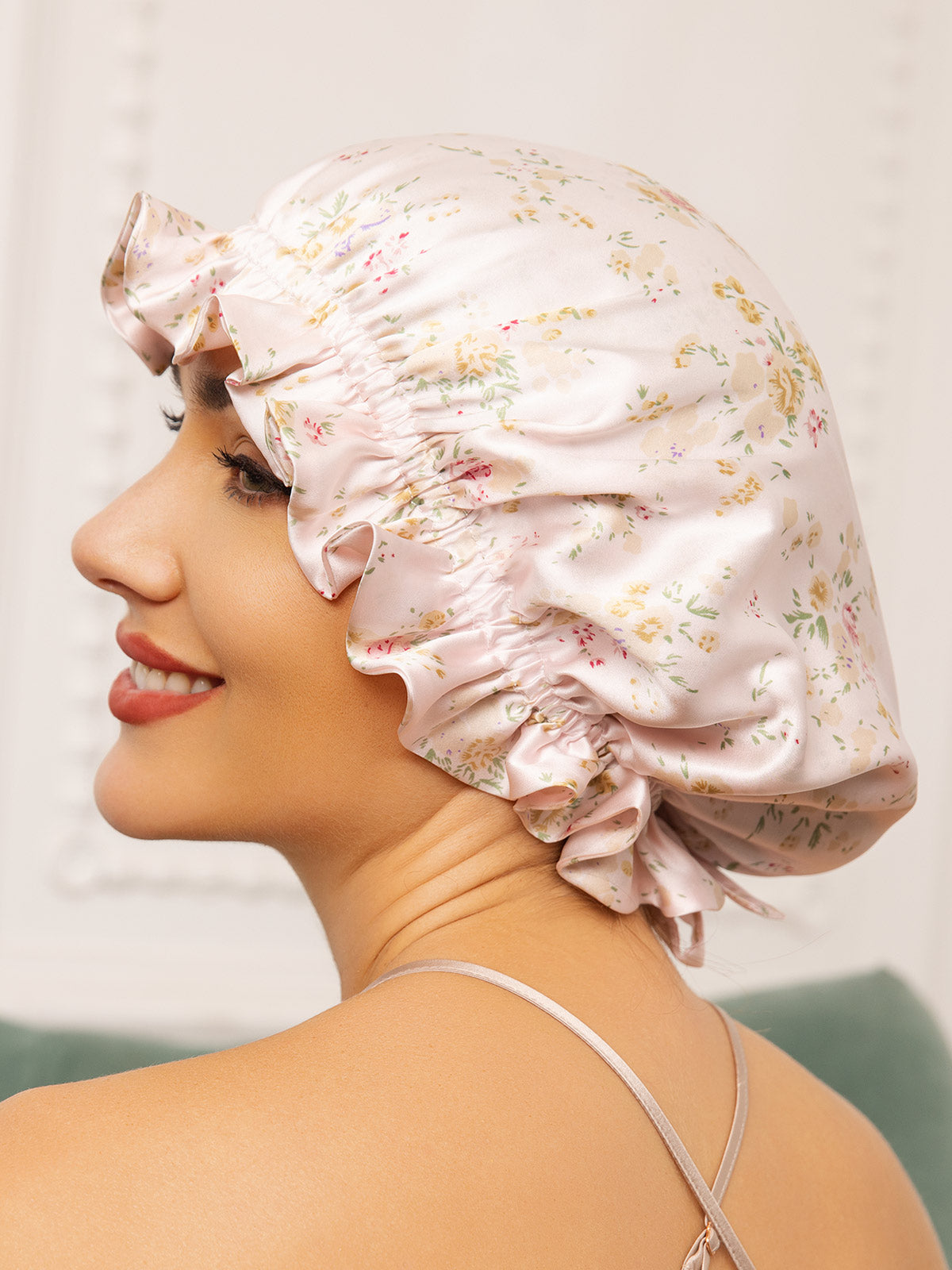 SilkSilky-DE Reine Seide Sleep Cap Floral 002