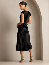 [Schwarz] SilkSilky-DE Cap Sleeve Tiefer Rundhalsausschnitt Kleider 002