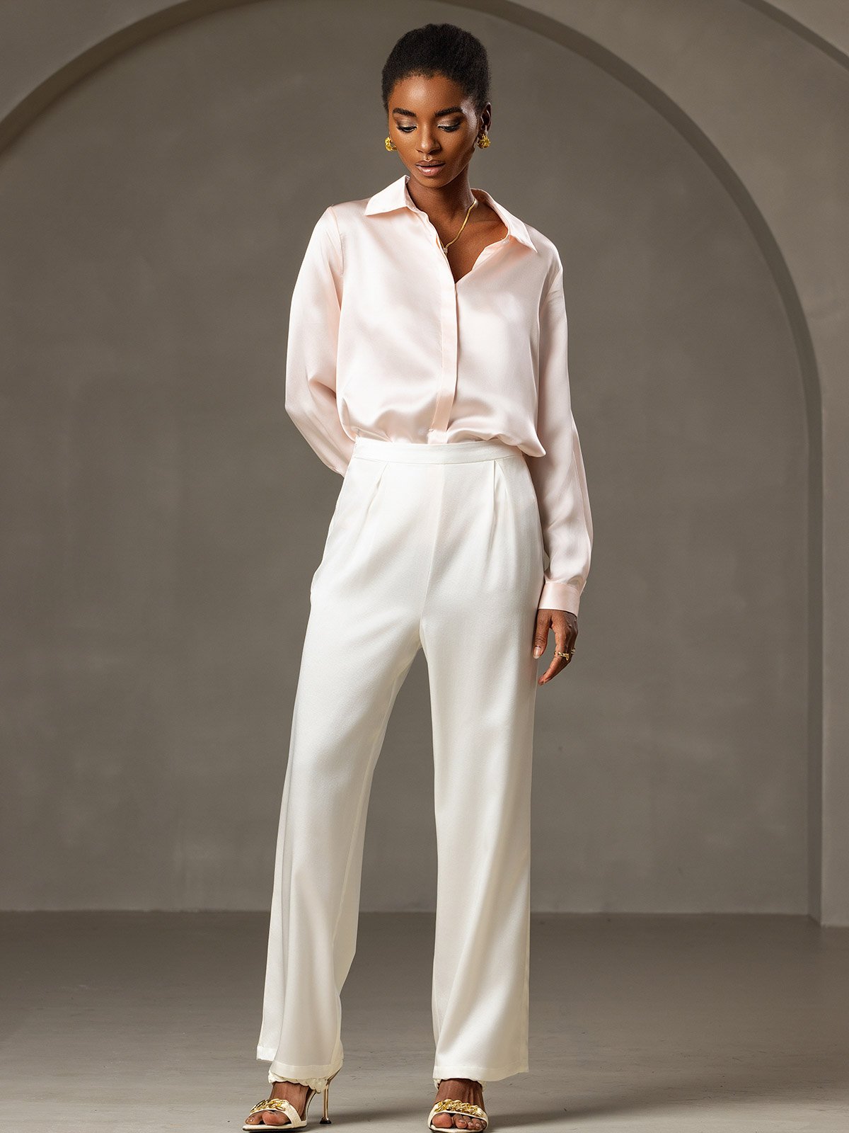 [Weiß] SilkSilky-DE 19Momme Seide Womens Pants 004