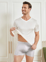 [Weiß] SilkSilky-DE Kurzärmelig V Ausschnitt Herren T-Shirt 003