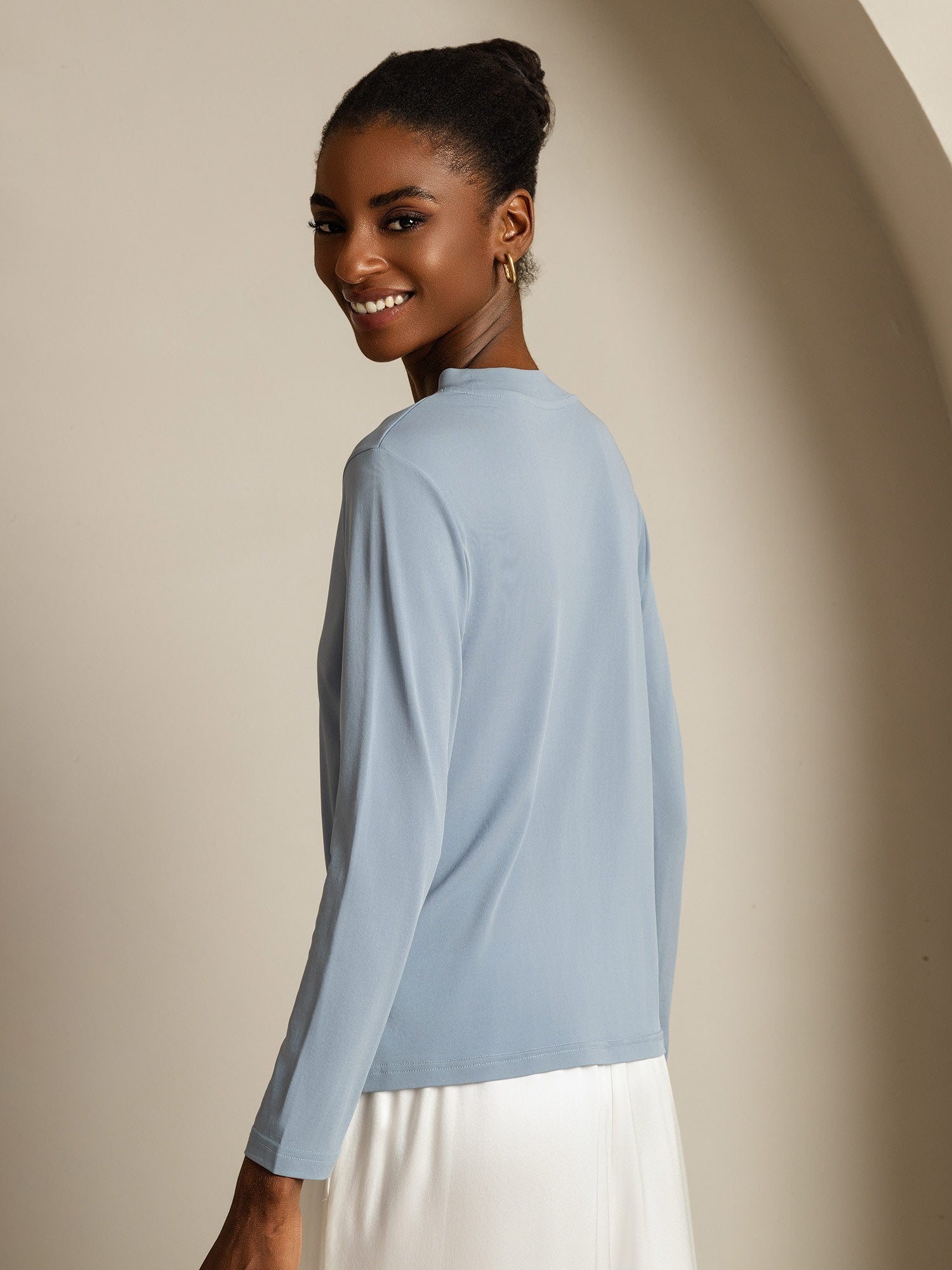 [Graublau] SilkSilky-DE Reine Seide Womens T-Shirt 002