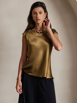 [Braun] SilkSilky-DE Cap Sleeve Round Neck T-Shirt 001
