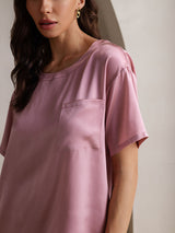 [Blasses Mauve] SilkSilky-DE Kurzärmelig Rundhalsausschnitt Damen Pyjamas 009