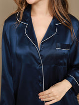 [Dunkelblau] SilkSilky-DE Long Sleeve Notch-Kragen Damen Pyjamas 008