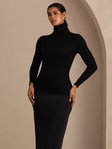 [Schwarz] SilkSilky-DE Long Sleeve Turtle Neck T-Shirt 004