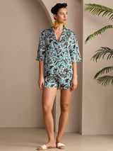 [Teal Botanisch] SilkSilky-DE Short Sleeve Notch Collar Damen Pyjamas 004