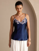 [Dunkelblau] SilkSilky-DE Sleeveless V Neck Cami Top 001