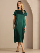 [Dunkelgrün] SilkSilky-DE Short Sleeve Round Neck Kleider 007