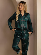 [Smaragd Zebra] SilkSilky-DE Long Sleeve Lapel Collar Damen Pyjamas 004
