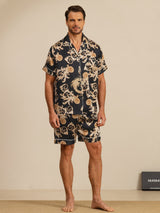 [Schwarzer Drache] SilkSilky-DE Short Sleeve Notch-Kragen Herren Pyjamas 003
