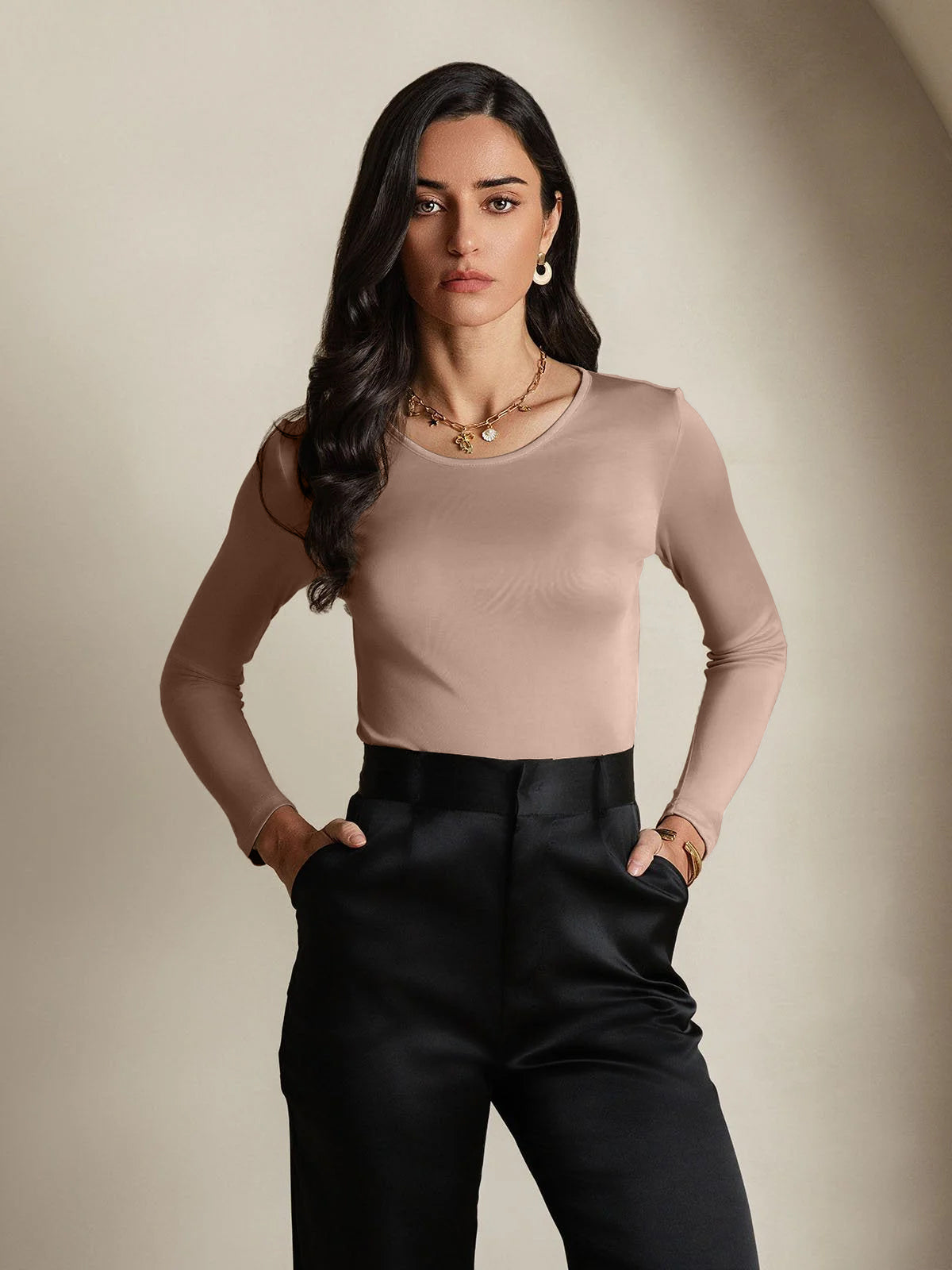 [Kaffee] SilkSilky-DE Seide Womens T-Shirt 001,