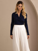 [Dunkelblau] SilkSilky-DE Long Sleeve Damenblusen 005