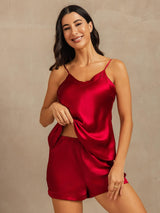 [Rotwein] SilkSilky-DE Sleeveless V Neck Camisole-Set 004