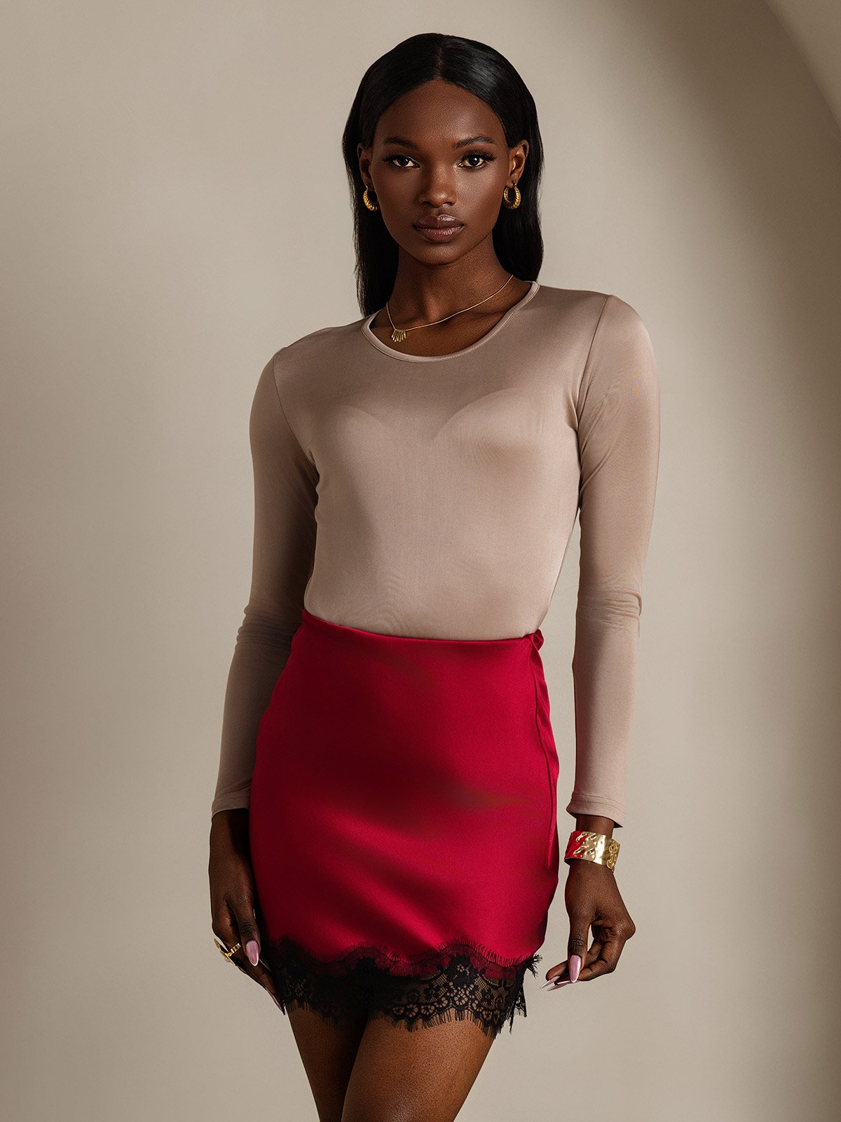 [Rotwein] SilkSilky-DE 19Momme Seide Skirt 003