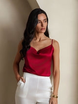 [Rotwein] SilkSilky-DE Spaghetti Strap Cowl Neck Cami Top 003