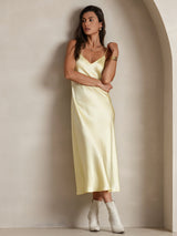 [Hellgelb] SilkSilky-DE Sleeveless V Neck Kleider 006