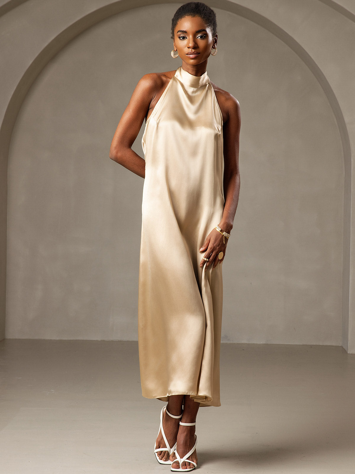 [Champagner] SilkSilky-DE 19Momme Seide Dress 004