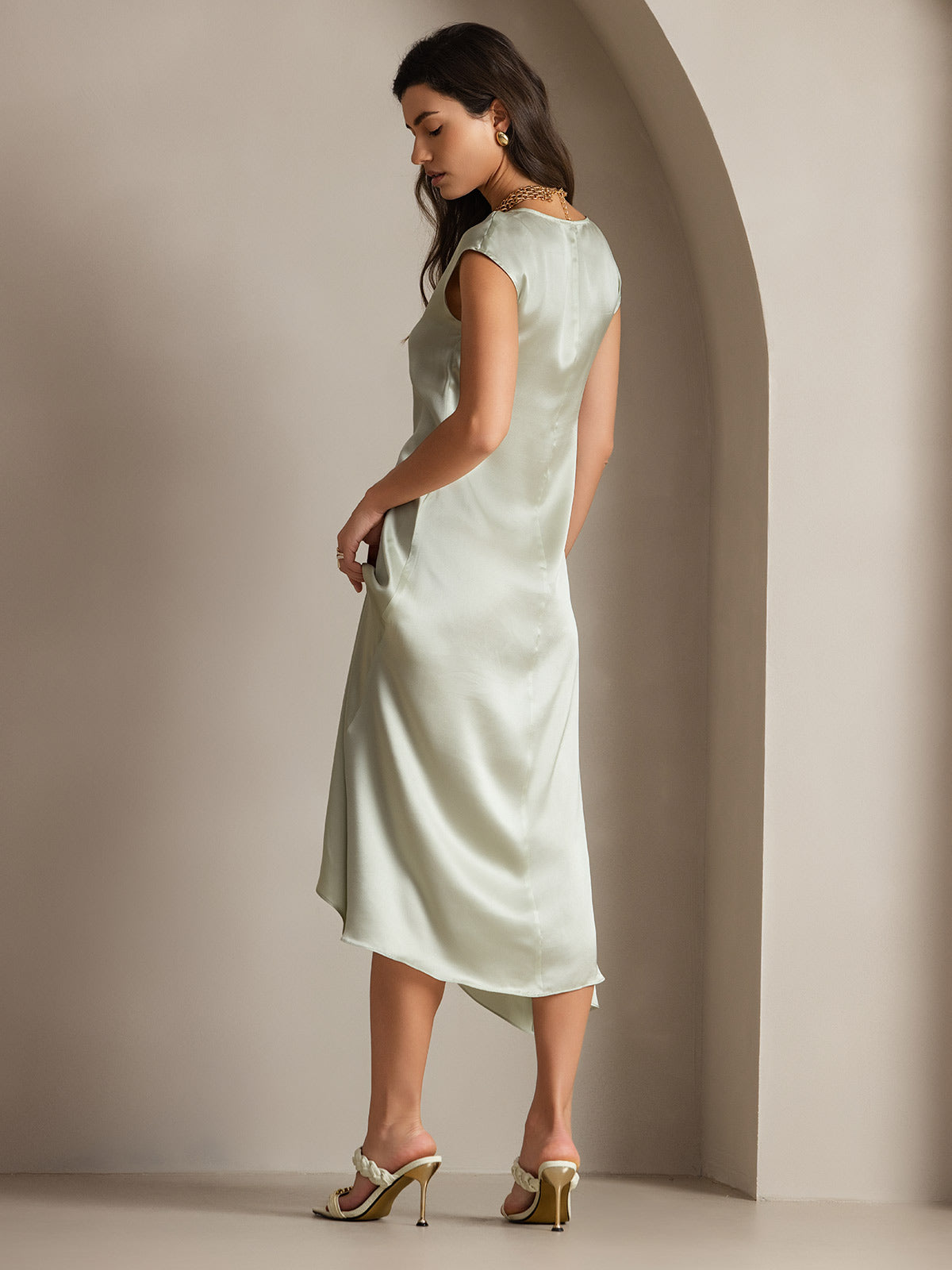 [Hellgrün] SilkSilky-DE 19Momme Seide Dress 001