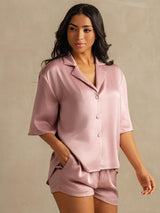 [Pfirsichhaut] SilkSilky-DE 19Momme Halblange Ärmel Notch-Kragen Damen Pyjamas 005