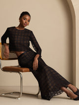 [Schwarz] SilkSilky-DE Reine Seide Langärmelig Rundhalsausschnitt Women''s Outfit Sets 006
