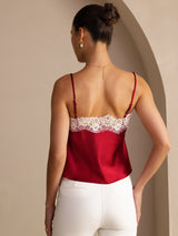 [Rotwein] SilkSilky-DE Spaghetti Strap V Neck Cami Top 002