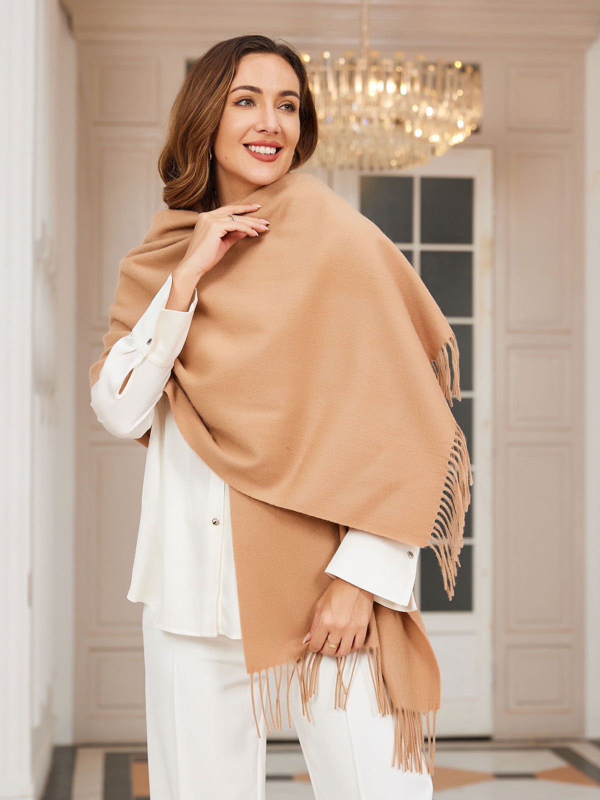 [Tan] SilkSilky-DE Wolle Scarf 001
