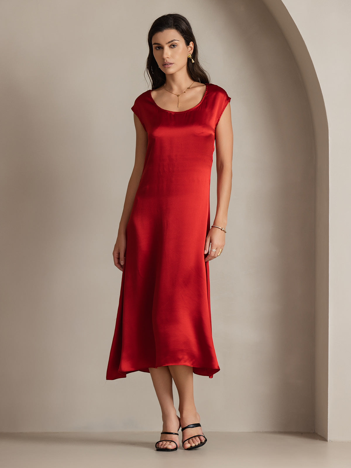[Rotwein] SilkSilky-DE 19Momme Seide Dress 001