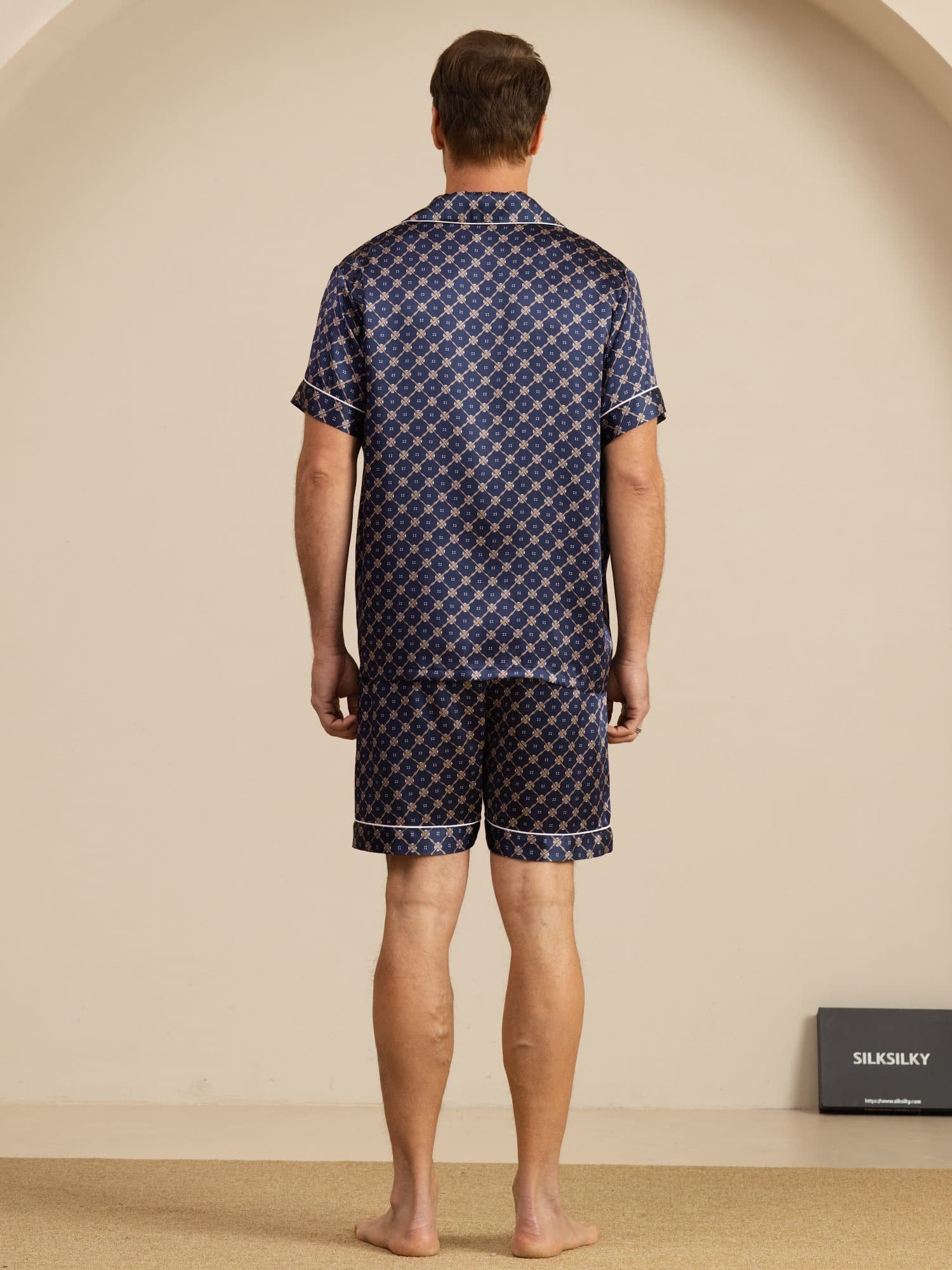 [Marine Kette] SilkSilky-DE Short Sleeve Notch-Kragen Herren Pyjamas 002