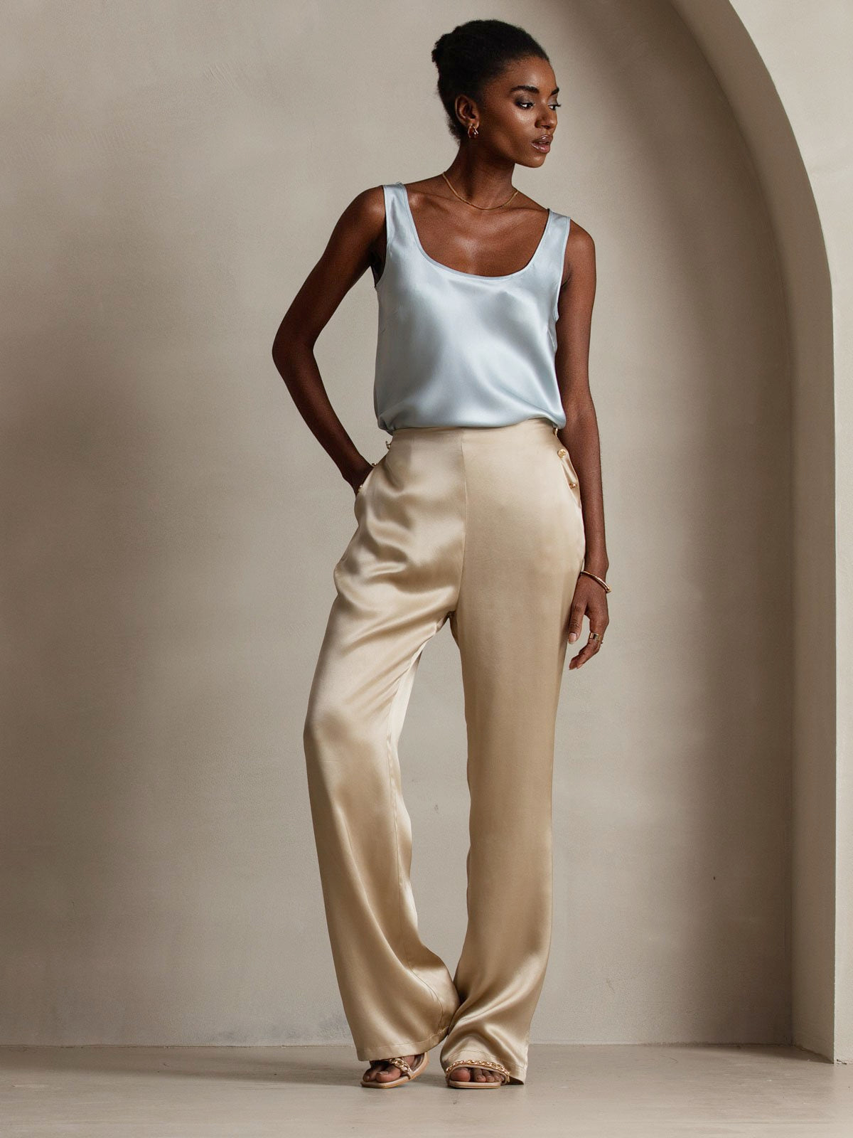 [Champagner] SilkSilky-DE 19Momme Seide Womens Pants 011