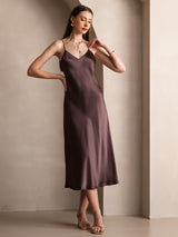 [Kaffee] SilkSilky-DE Sleeveless V Neck Kleider 006