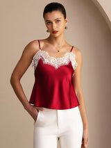 [Rotwein] SilkSilky-DE Spaghetti Strap V Neck Cami Top 001