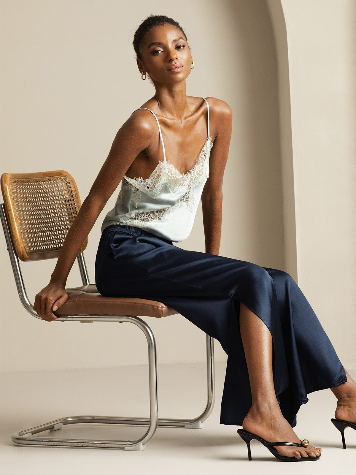 [Dunkelblau] SilkSilky-DE 19Momme Seide Womens Pants 005,