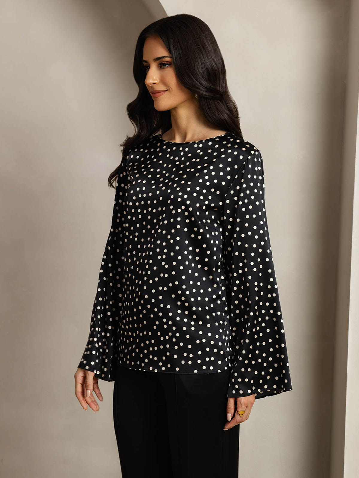 [Punktmuster] SilkSilky-DE 19Momme Seide Womens T-Shirt 004