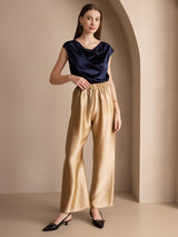 [Dunkelblau] SilkSilky-DE Cap Sleeve Cowl Neck T-Shirt 006