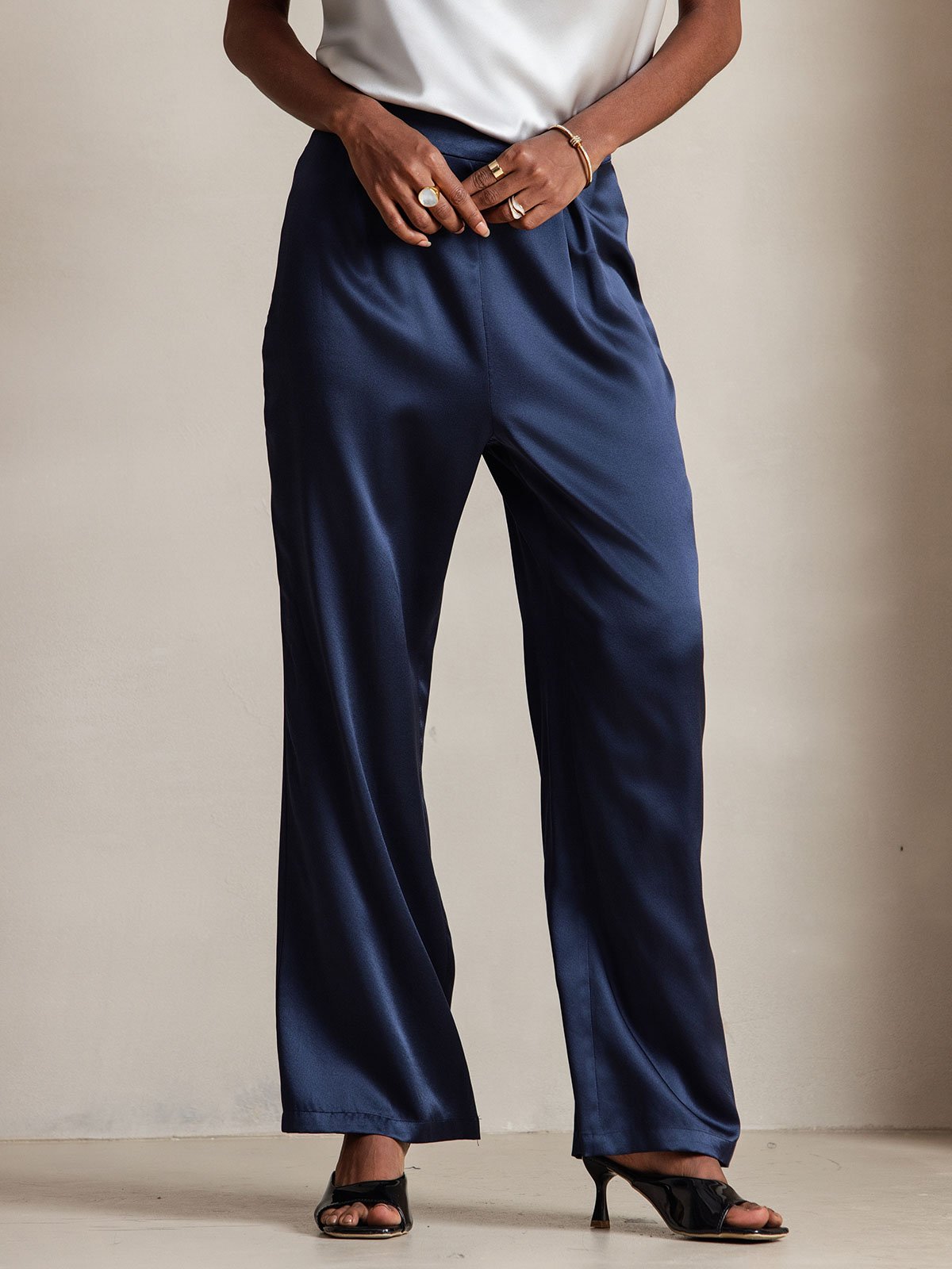 [Dunkelblau] SilkSilky-DE 19Momme Seide Womens Pants 002