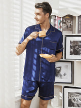 [Dunkelblau] SilkSilky-DE Short Sleeve Notch-Kragen Herren Pyjamas 001