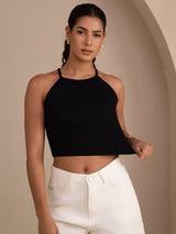 [Schwarz] SilkSilky-DE Sleeveless Crew Neck Cami Top 004